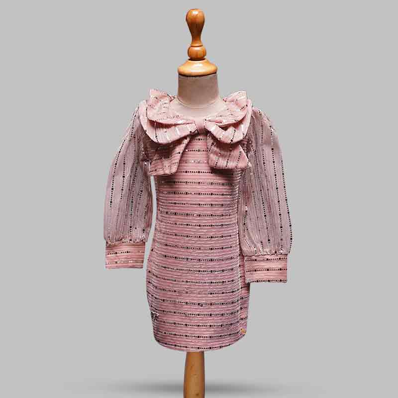 Party Wear Collar Bow Girls Midi