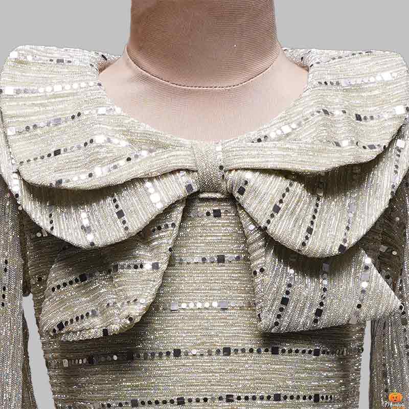 Party Wear Collar Bow Girls Midi Close Up View