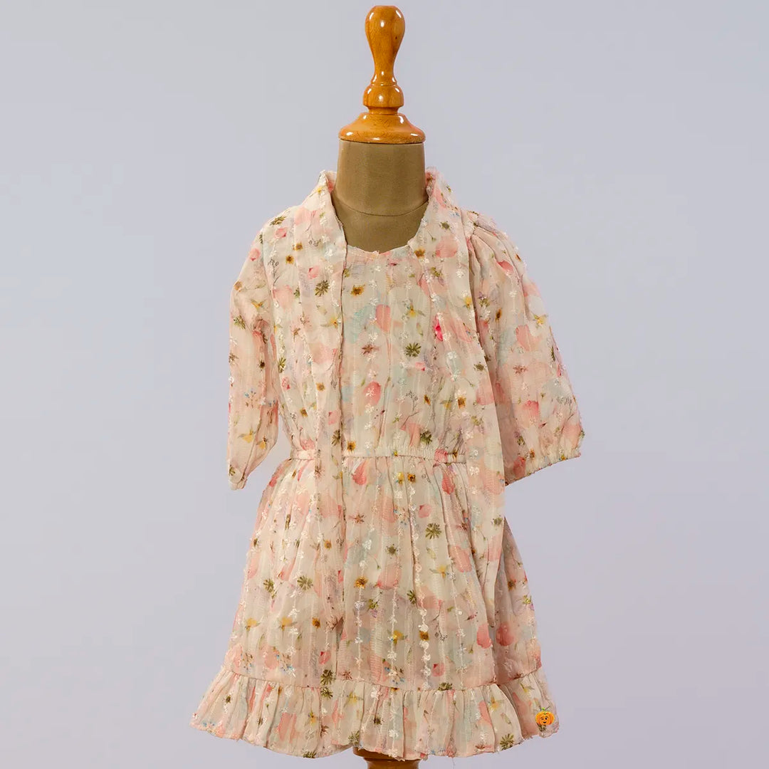 Peach Floral Midi for Girls Front View