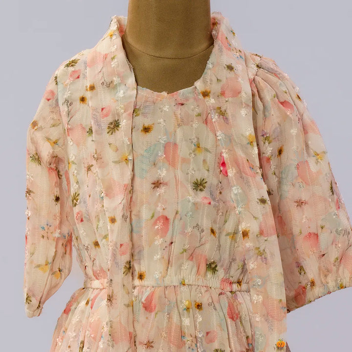 Peach Floral Midi for Girls Close Up View