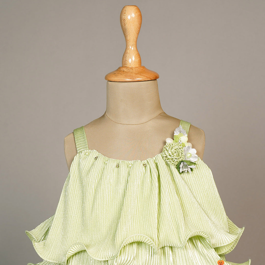 Solid Green Girls Midi Close Up View