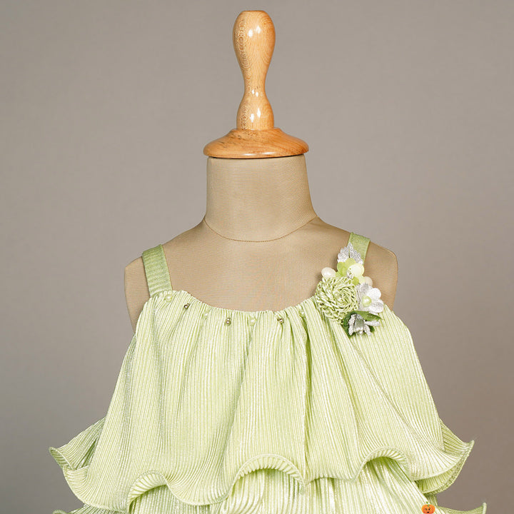 Solid Green Girls Midi Close Up View