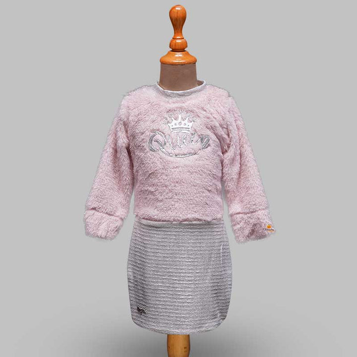 Pink Solid Winter Full Sleeves Girls Midi Front View