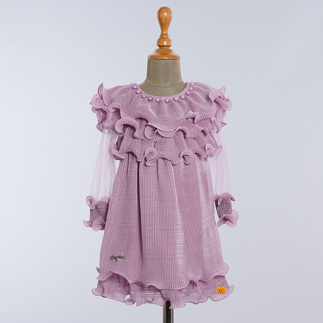 Purple Frill Midi Dress for Girls Front View