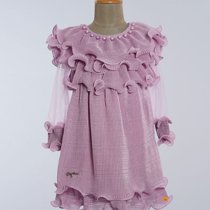 Purple Frill Midi Dress for Girls Close up View