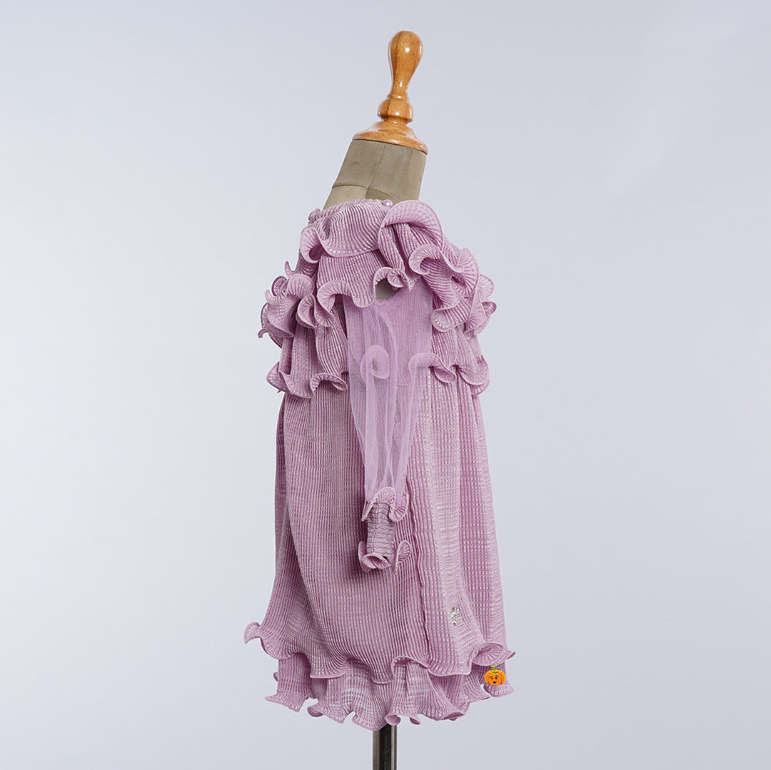 Purple Frill Midi Dress for Girls Side View