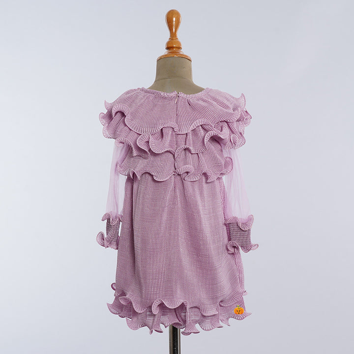 Purple Frill Midi Dress for Girls Back View