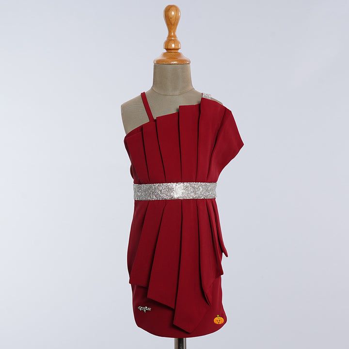 Maroon Pleated Midi for Girls Front View