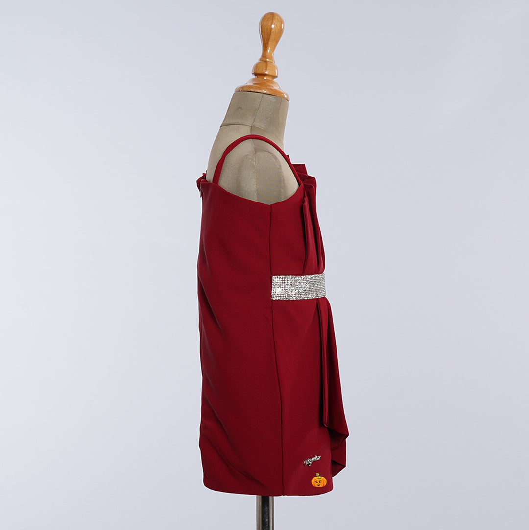 Maroon Pleated Midi for Girls Side View