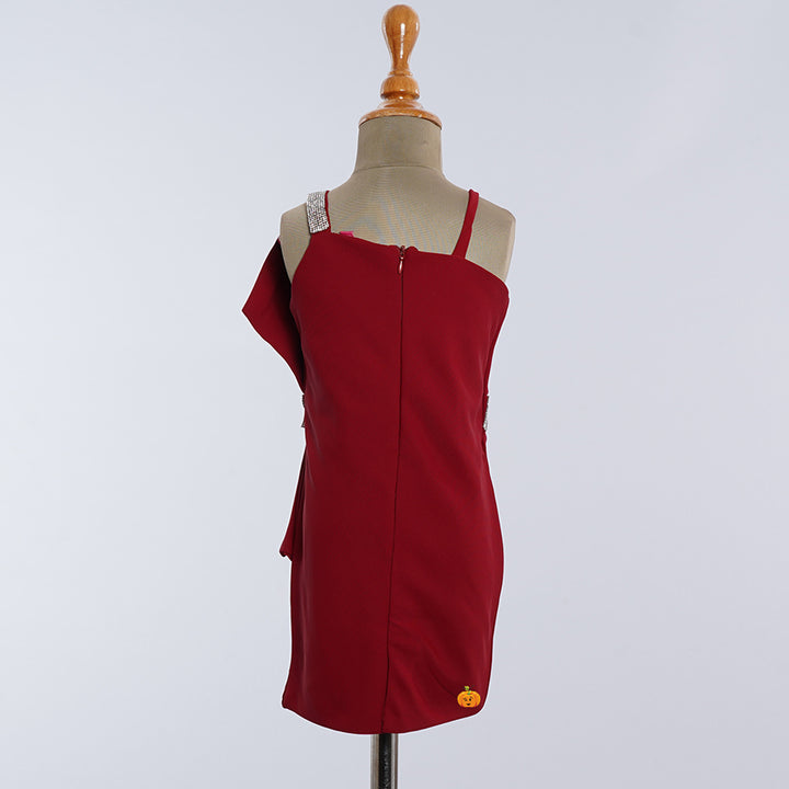 Maroon Pleated Midi for Girls Back View