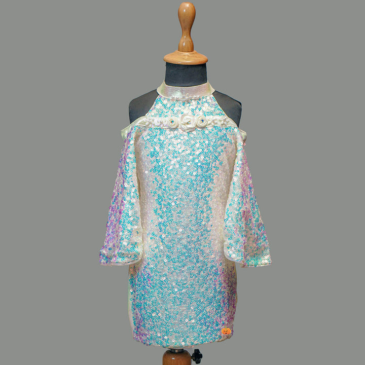Party Wear Sequin Off- Shoulder Girls Midi Front View