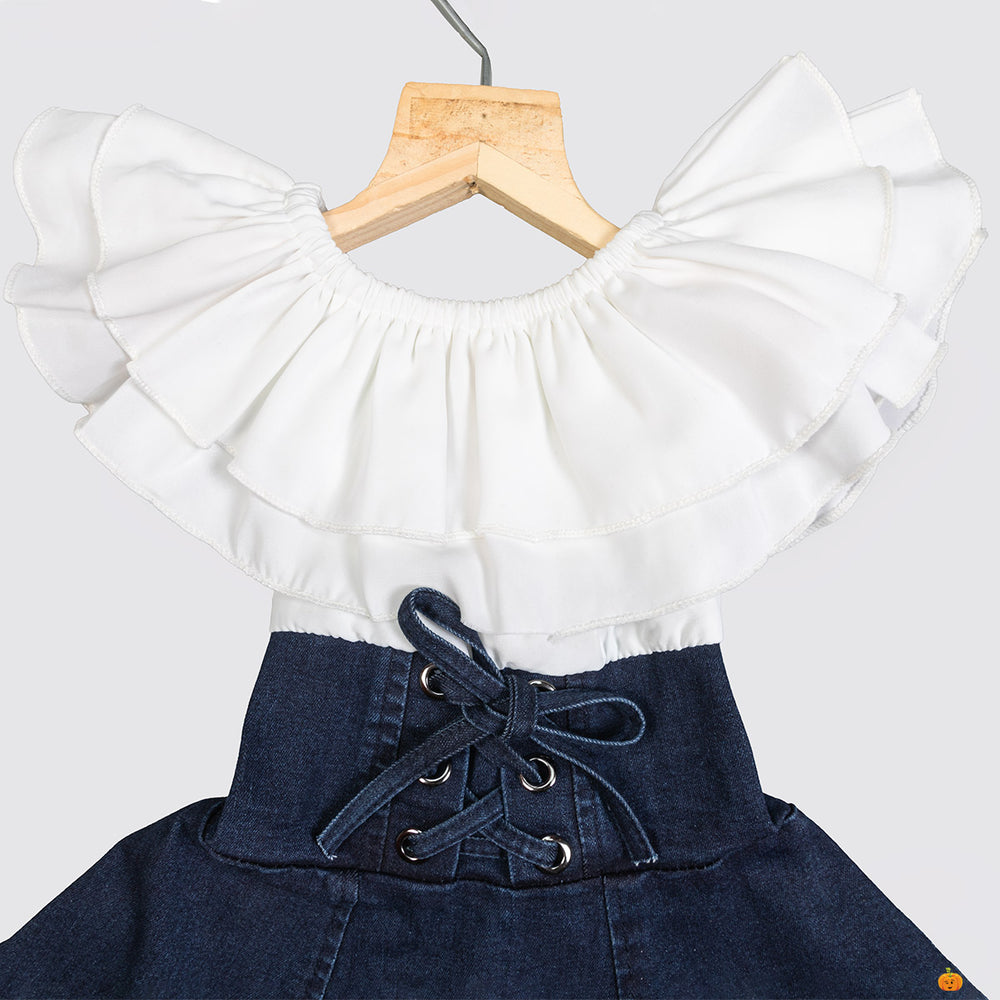 Dark Blue & White Girls Midi with Purse Close Up View
