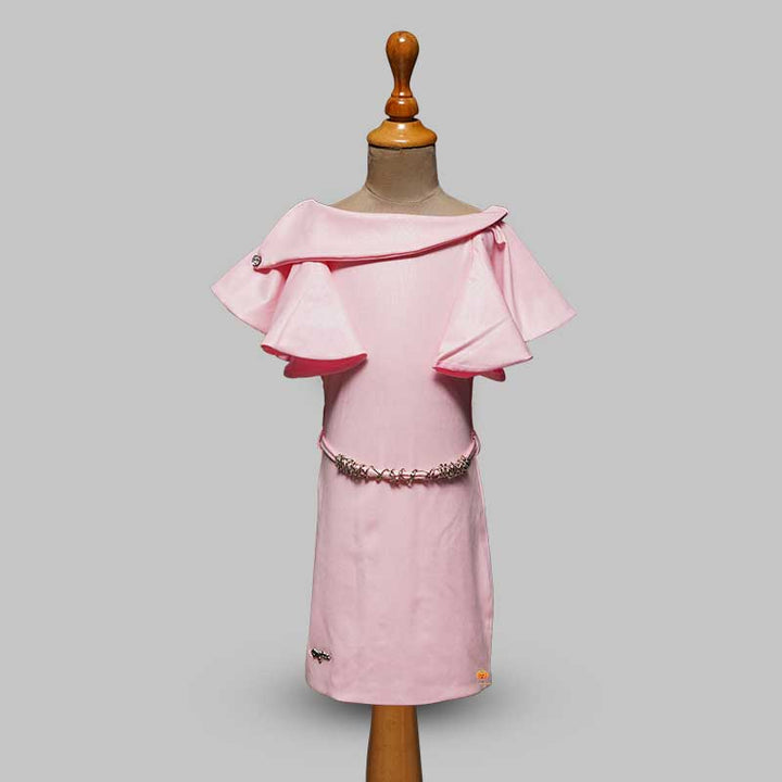 Pink Girls Midi With Butterfly Pattern Sleeves Front View