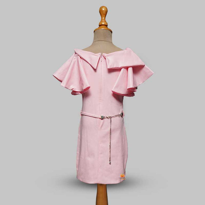 Pink Girls Midi With Butterfly Pattern Sleeves Back View