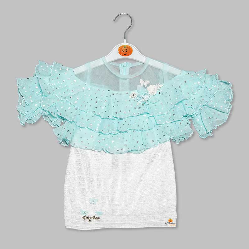 Blue Peach Ruffled Top Girls Midi Front View