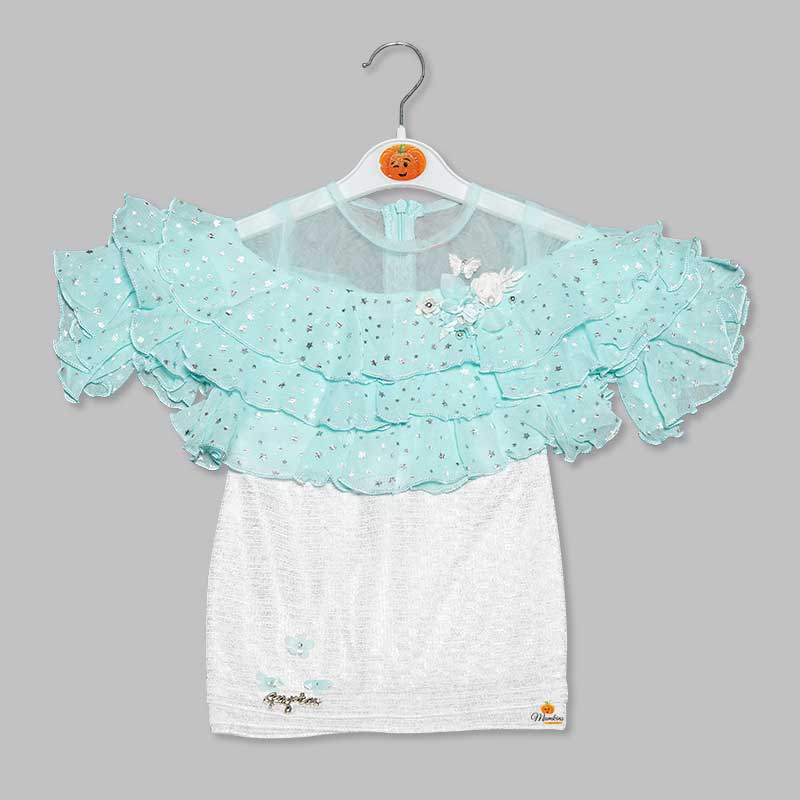 Blue Peach Ruffled Top Girls Midi Front View