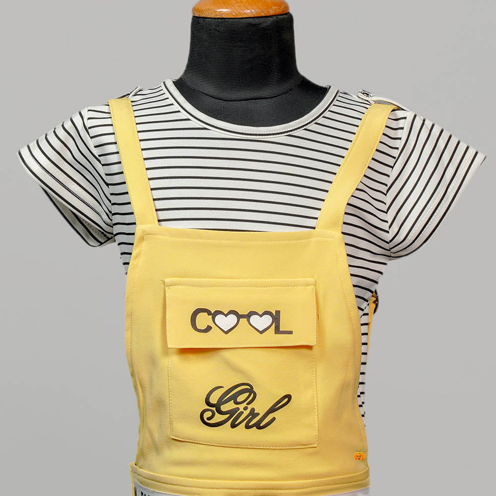 Solid Yellow Typographic Girls Midi Close Up View