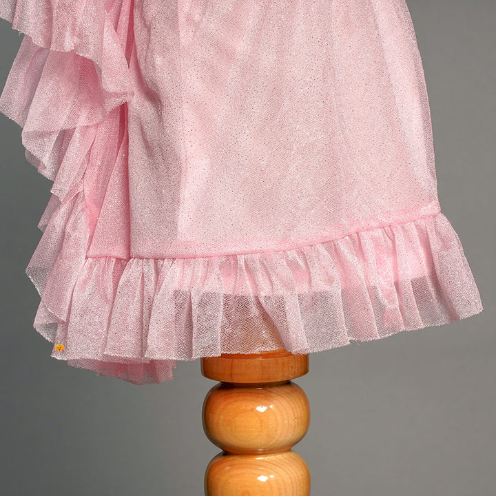 Pink One Shoulder Frilled Girls Midi Bottom View