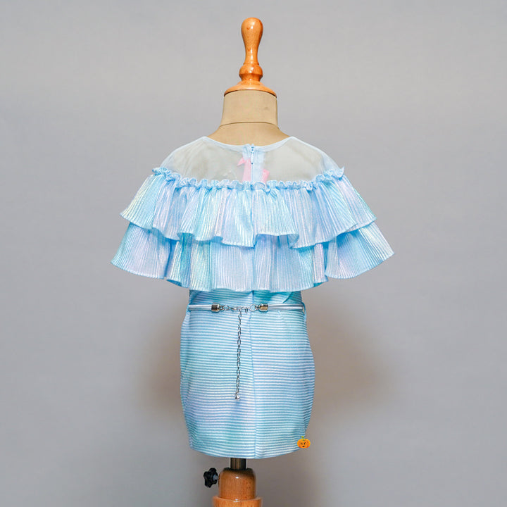 Solid Girls Midi With Pretty Ruffled Sleeves Back View