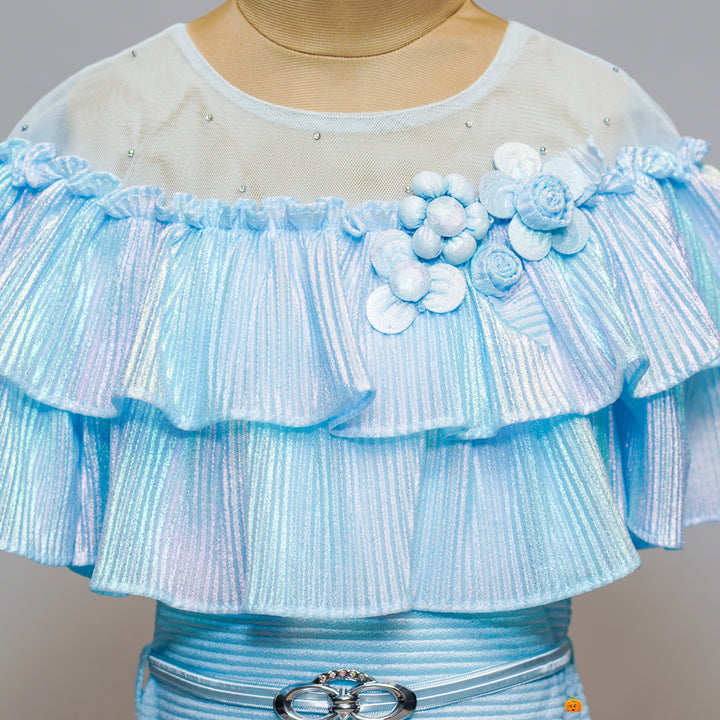 Solid Girls Midi With Pretty Ruffled Sleeves Close Up View