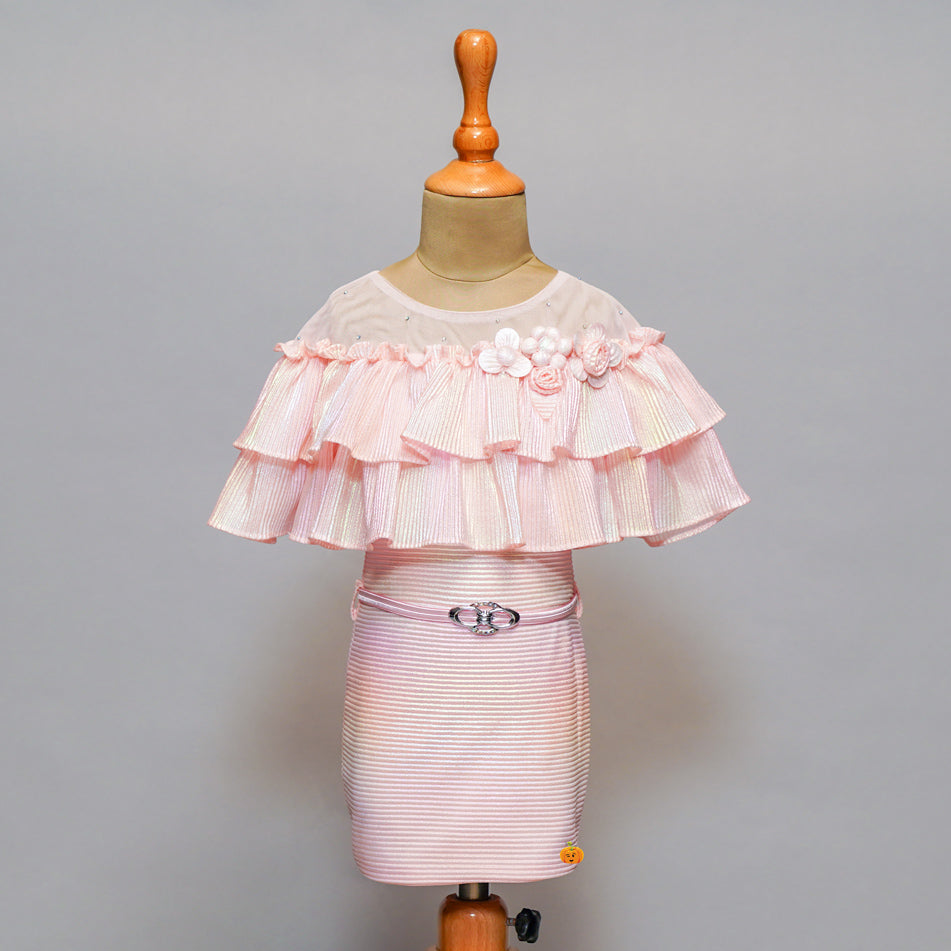 Solid Pink Girls Midi With Pretty Ruffled Sleeves Variant Front View