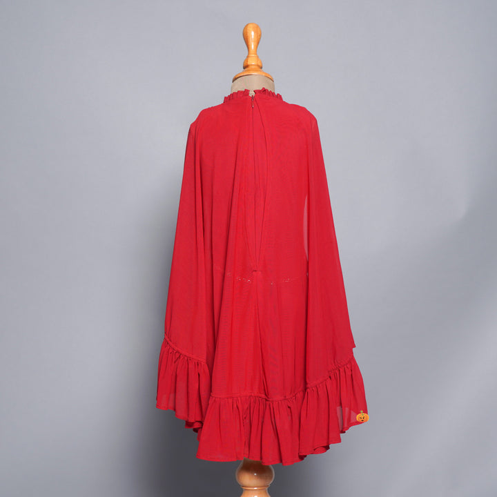 Maroon Girls Midi With Shimmer Patterns Back View