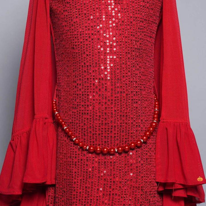 Maroon Girls Midi With Shimmer Patterns Bottom View