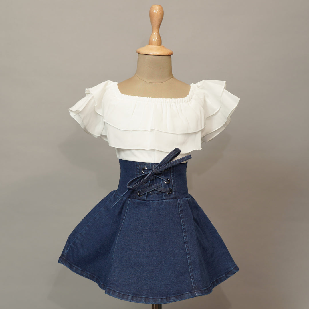 Dark Blue Girls Midi with Ruffled Top Front View