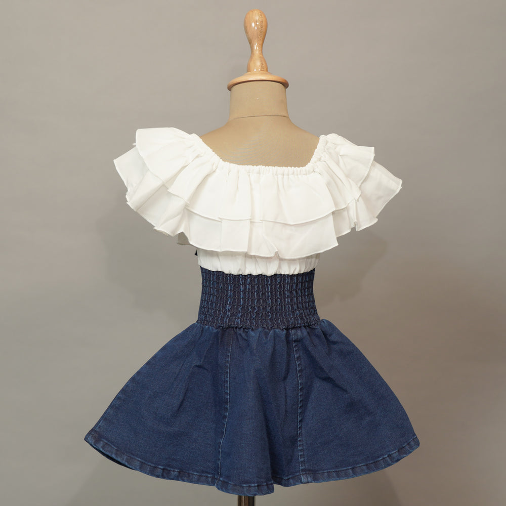Dark Blue Girls Midi with Ruffled Top Back View
