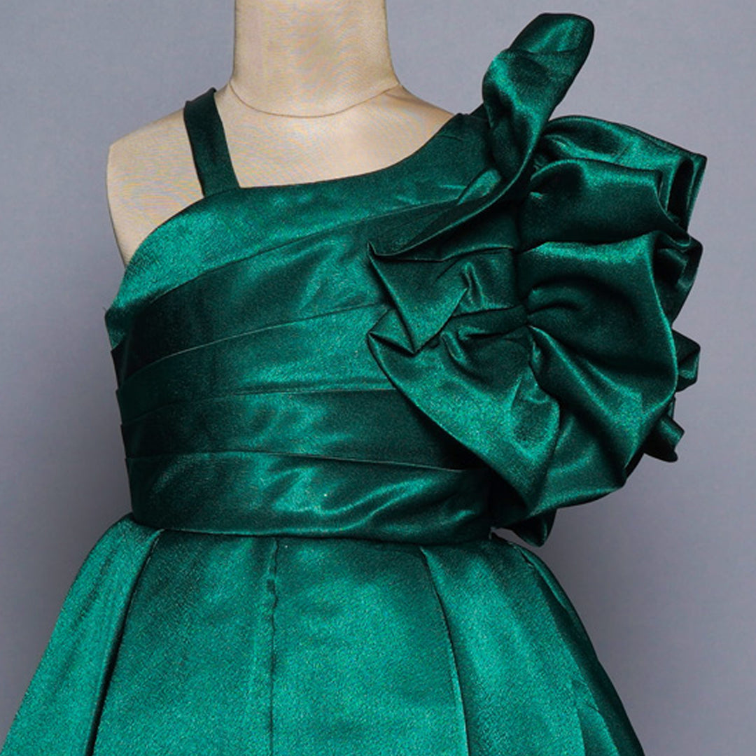 One-Shoulder Party Wear Frock For Baby Girl Close Up View
