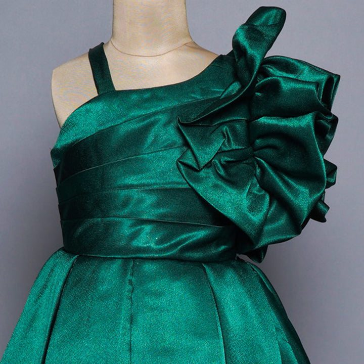 One-Shoulder Party Wear Frock For Baby Girl Close Up View