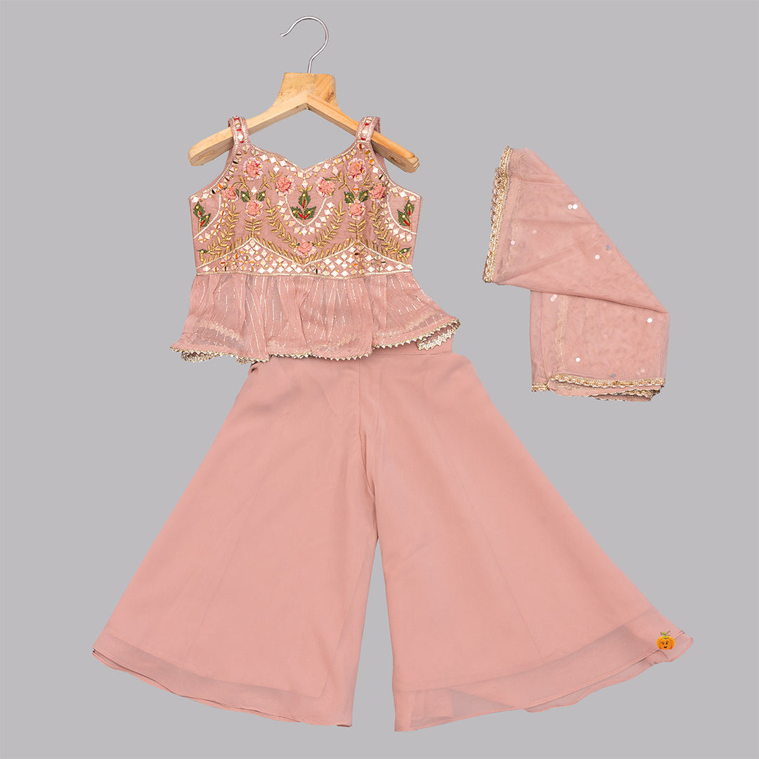 Onion Floral Embroidery Girls Palazzo Suit Front View
