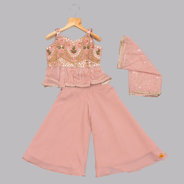 Onion Floral Embroidery Girls Palazzo Suit Front View