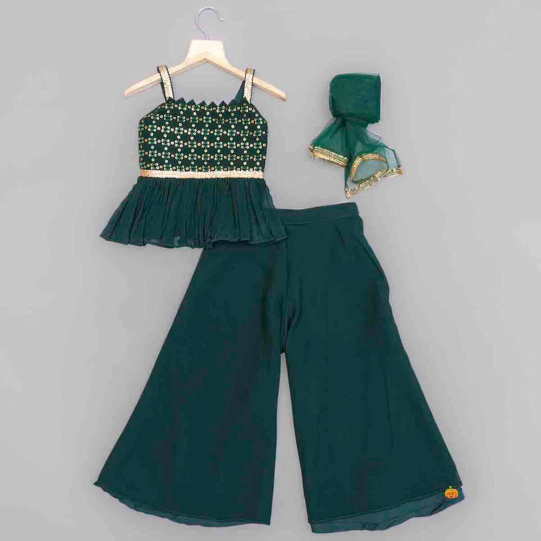 Dark Green Palazzo for Girls with Peplum Kurti Front View