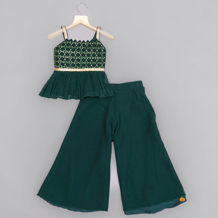 Dark Green Palazzo for Girls with Peplum Kurti Top View