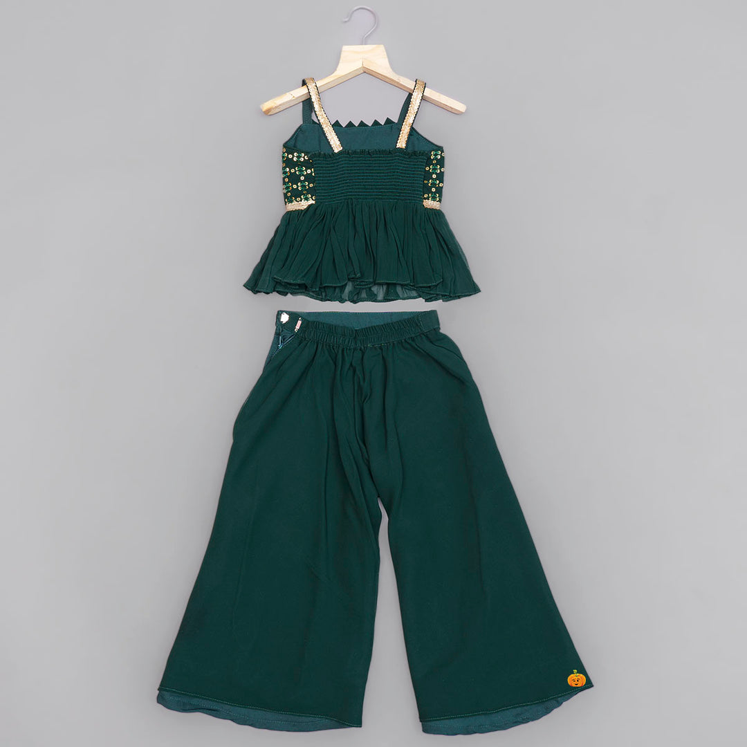 Dark Green Palazzo for Girls with Peplum Kurti Back View