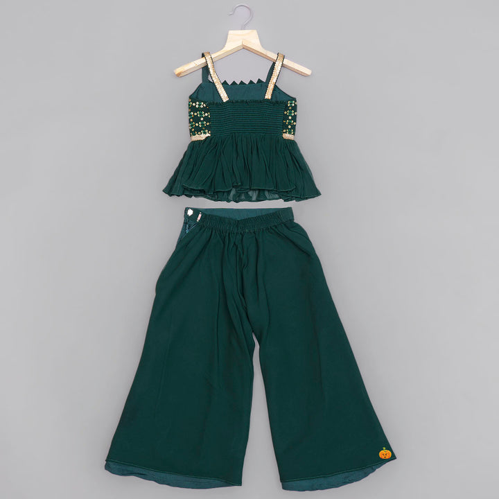 Dark Green Palazzo for Girls with Peplum Kurti Back View