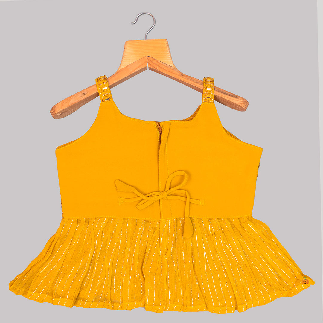 Mustard Sequin Embroidered Girls Palazzo Suit Back View
