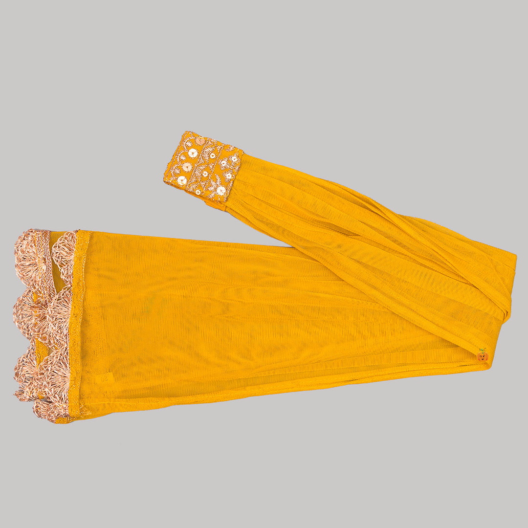 Mustard Sequin Embroidered Girls Palazzo Suit Dupatta View