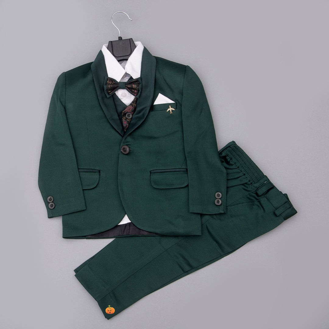 Green Boys Tuxedo Suit with Bow Tie Front View