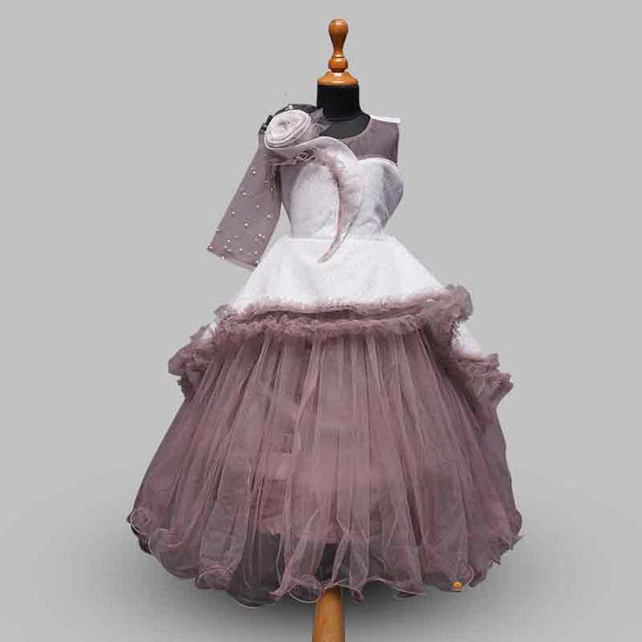 White One Sleeve Gown for Girls Front View