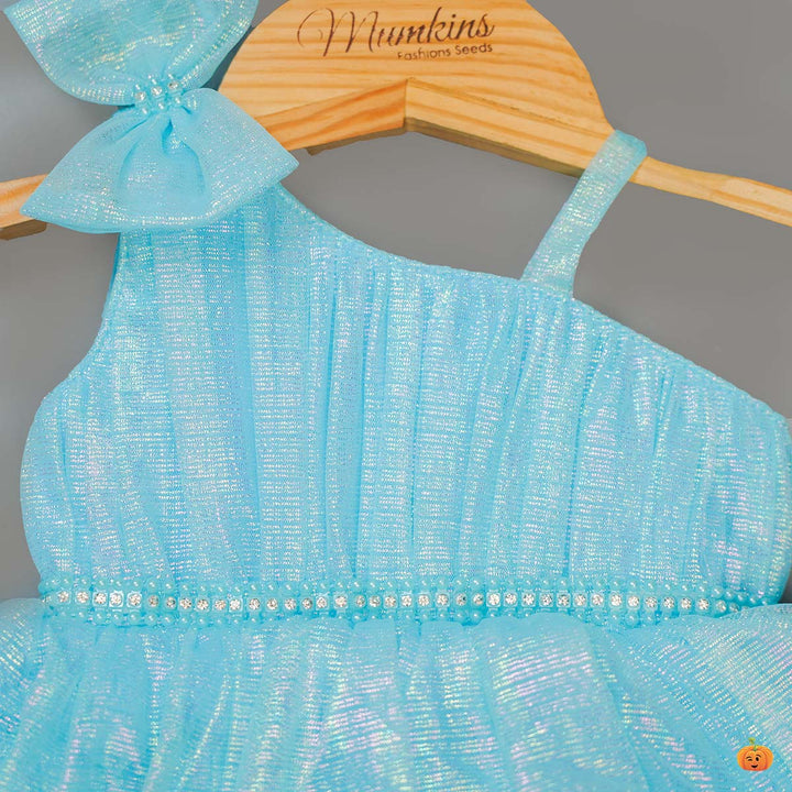 Purple & Turquoise Baby Frock for Girls Close Up View