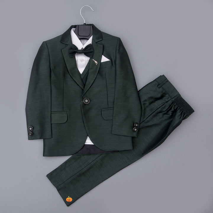 Dark Green Boys Suit with Bow Tie Front View