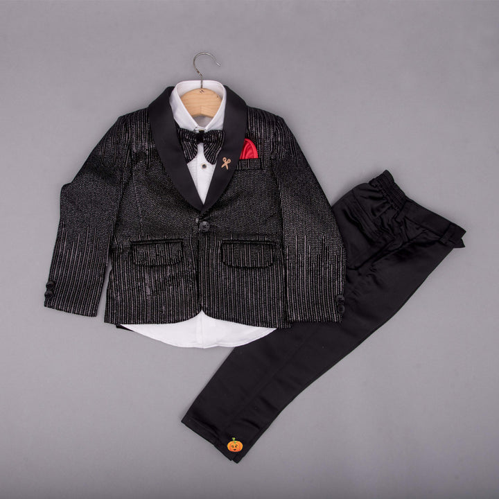 Black Sequin Boys Tuxedo Suit Front View
