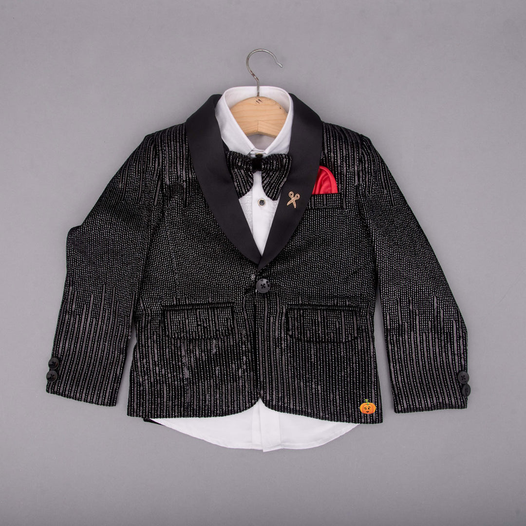 Black Sequin Boys Tuxedo Suit Top View