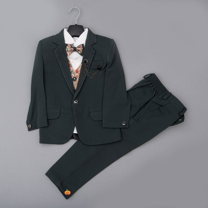 Green Boys Suit with Bow Tie Front View