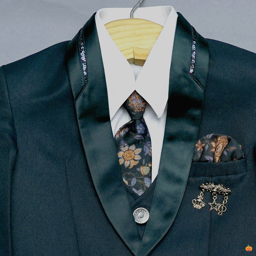 Solid Green Boys Suit Close Up View