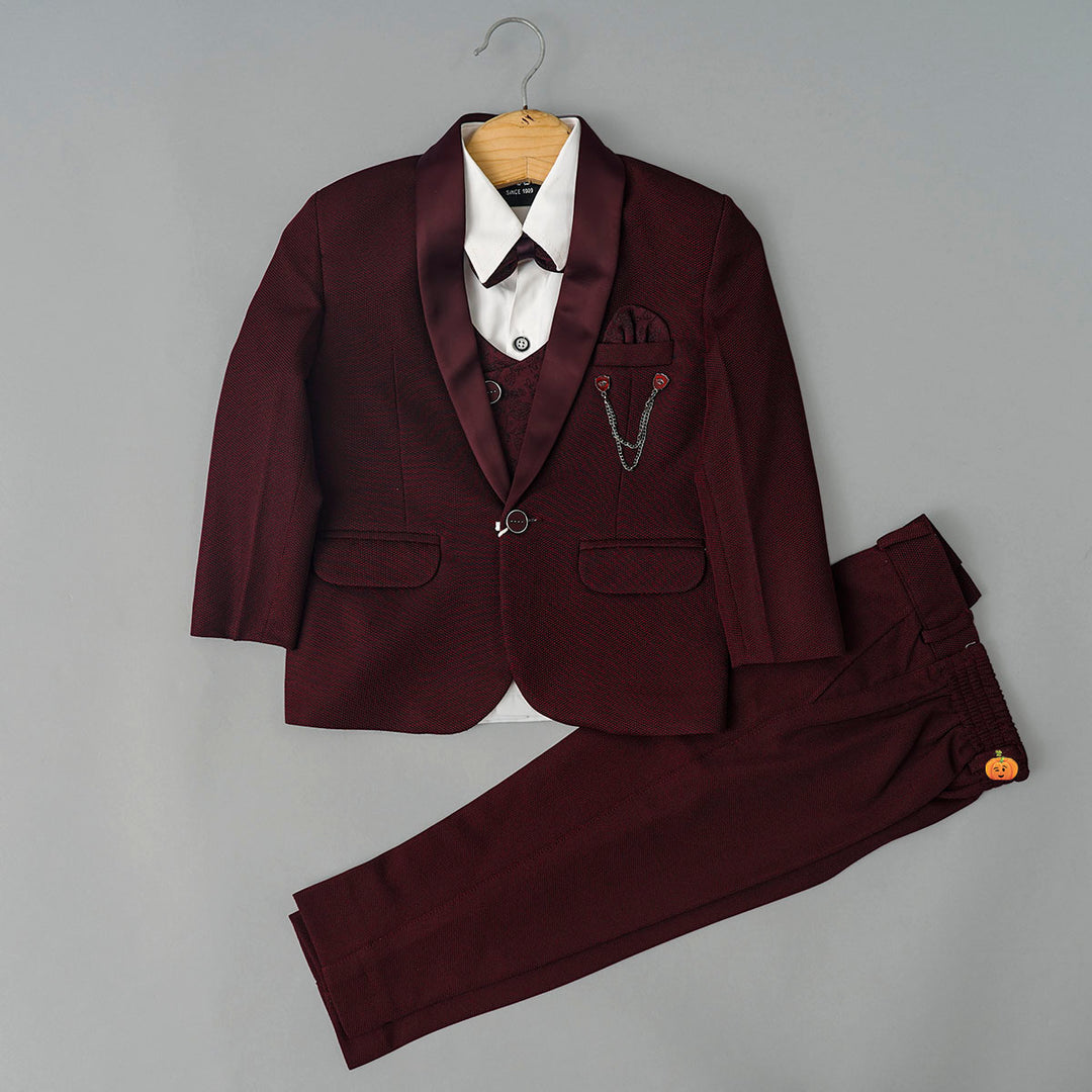 Wine Boys Tuxedo Suit with Bow Tie Front View