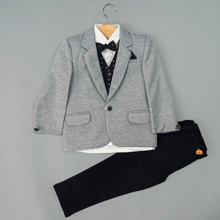 Grey Boys Suit with Bow Tie Front View