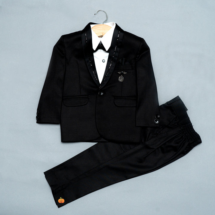 Solid Design Black Boys Tuxedo Front View